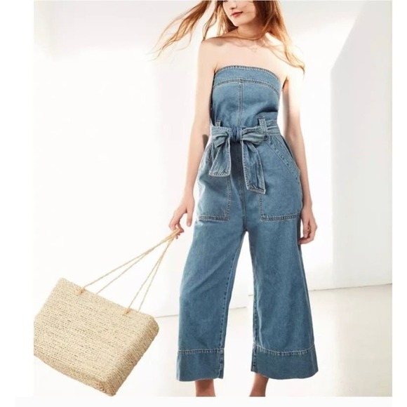 BDG Blue Denim Strapless Jumpsuit - Picture 1 of 11